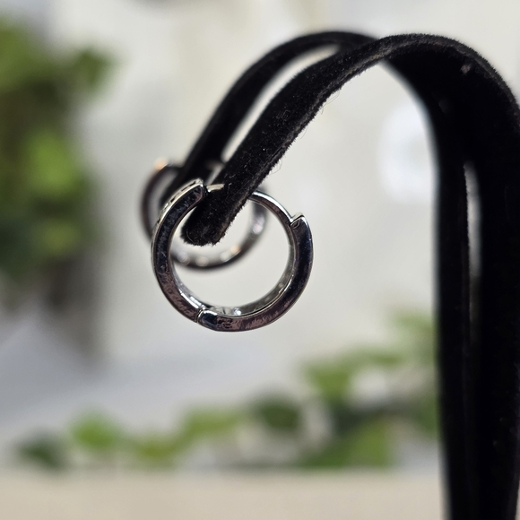 Small White Gold Filled Huggie Hoop Earrings Greek Key Design - Picture 3 of 8